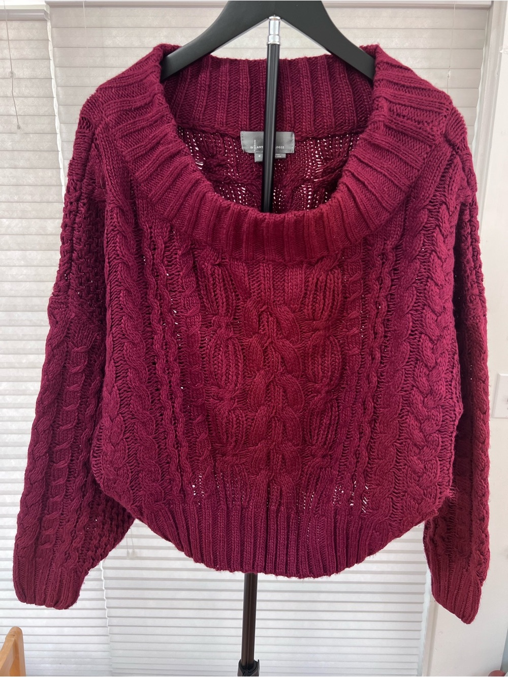 Anthropologie Cable-Knit Cowl Sweater - Wine